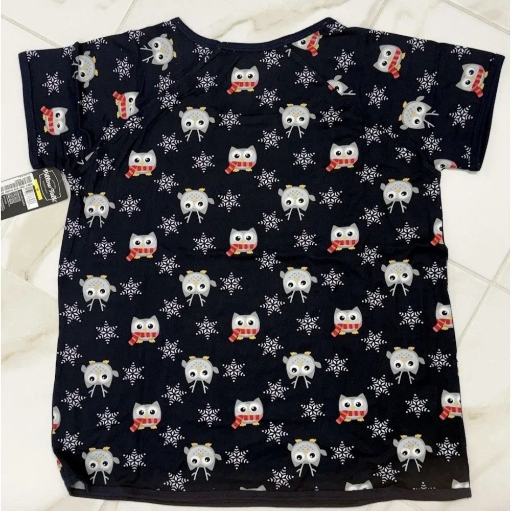 Women's Pajama Top Pillow Talk Owl Snowflake Short Sleeve Medium‎